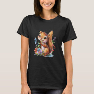 Eichhörnchen mit Blume niedliche Chipmunk Eichhörn T-Shirt