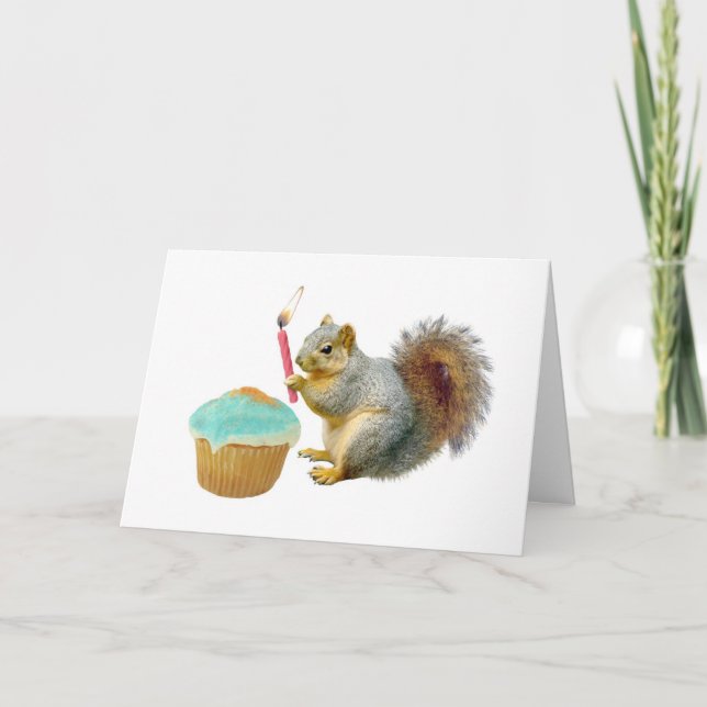 Eichhörnchen mit Candle Happy Birthday Card Karte (Vorderseite)