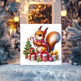 Eichhörnchen mit Candy Cane und Geschenken Feiertagskarte