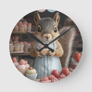 Eichhörnchen mit Cupcake Runde Wanduhr