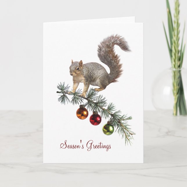 Eichhörnchen mit dekorierter Swag Holiday Card Karte (Vorderseite)
