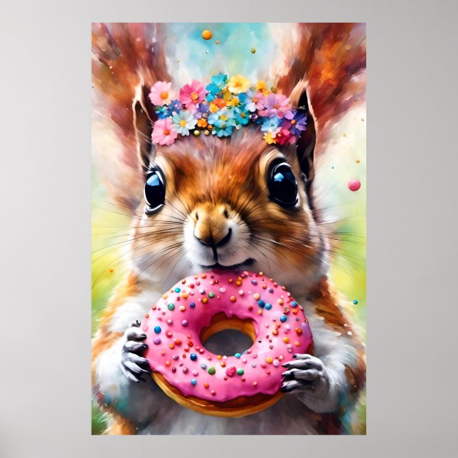 Eichhörnchen mit Donut Poster (Vorne)