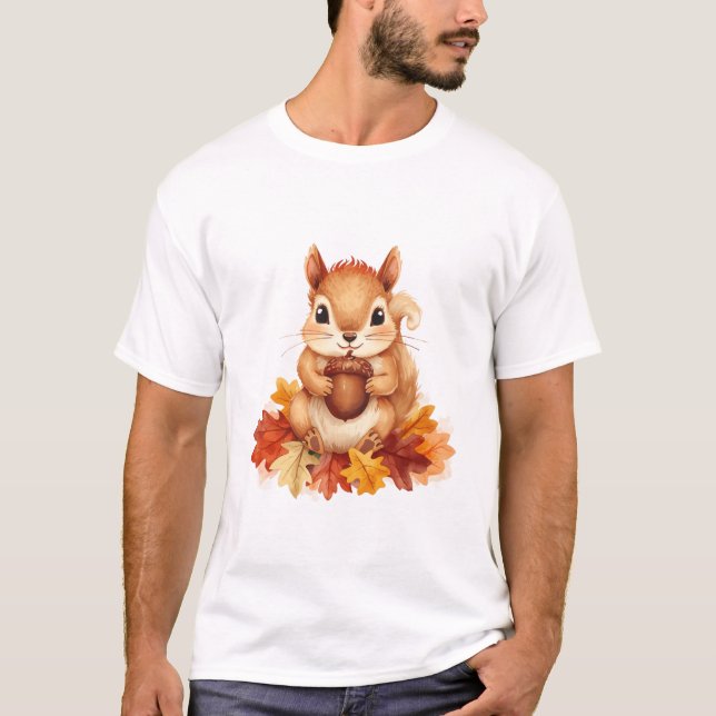 Eichhörnchen Mit Eichel Im Herbstlaub T-Shirt (Vorderseite)