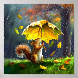 Eichhörnchen mit einem Blattschirm Poster
