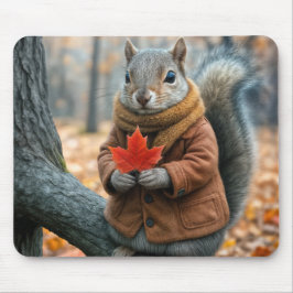 Eichhörnchen mit einem roten Ahornleaf Mousepad