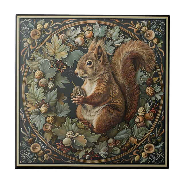 Eichhörnchen mit einer Eichel Fliese (Vorderseite)