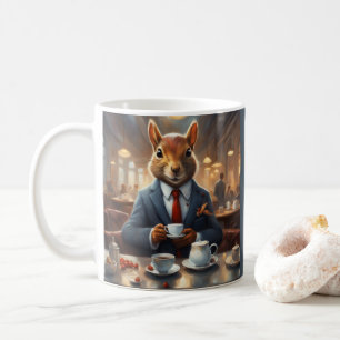 Eichhörnchen mit einer Laune in einem Geschäftsanz Kaffeetasse