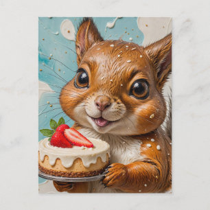 Eichhörnchen mit Erdbeerkuchen Postkarte