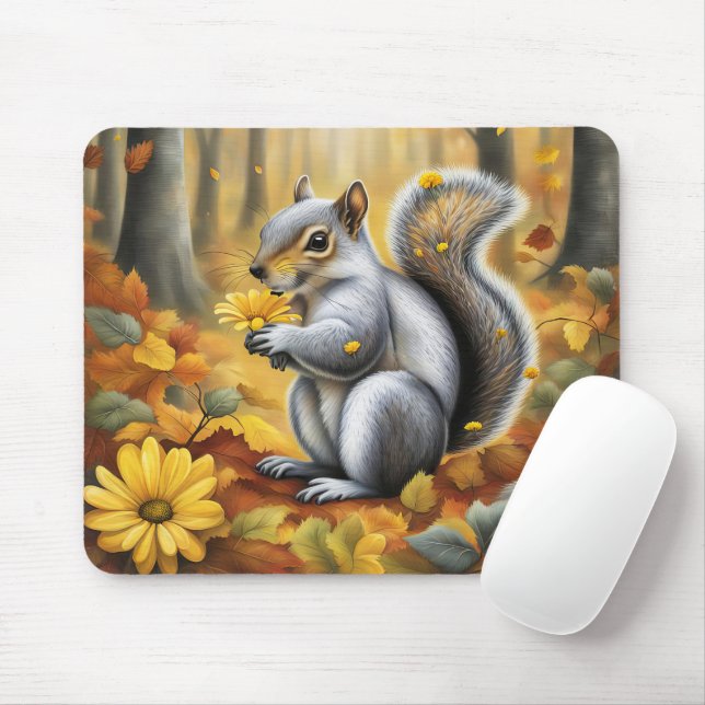 Eichhörnchen mit gelber Gänseblümchen Mousepad (Mit Mouse)