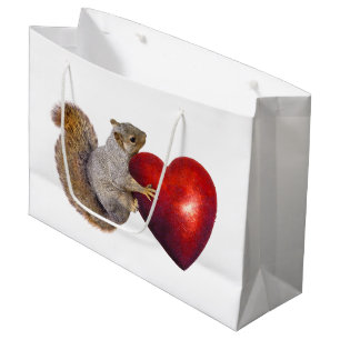 Eichhörnchen mit großer roter Herz-Geschenk-Tasche Große Geschenktüte
