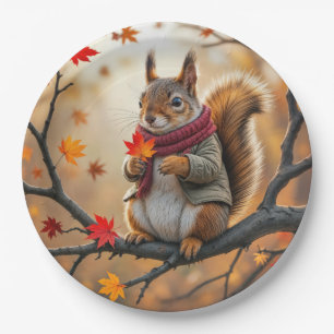 Eichhörnchen mit Herbstleder Pappteller