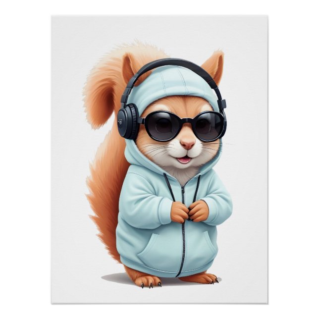 Eichhörnchen mit Hoodie Funny Cool Animal Vector Poster (Vorderseite)