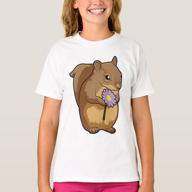 Eichhörnchen mit lila Blume T-Shirt (Vorderseite)
