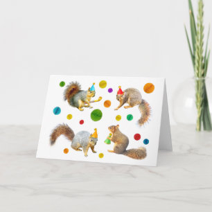 Eichhörnchen mit Partyhüten und Bällen Karte