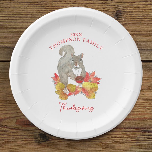 Eichhörnchen mit Pecan Pie Erntedank Dessert Pappteller (Squirrel with Pecan Pie Thanksgiving Paper Plate)