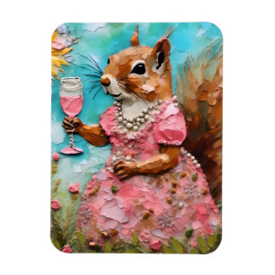 Eichhörnchen mit rosa Kleid und Drink Magnet