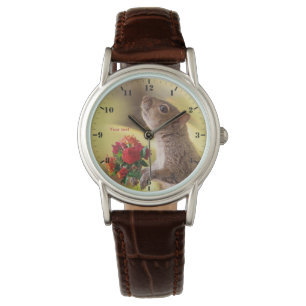 Eichhörnchen mit Rose für Sie personalisieren Armbanduhr