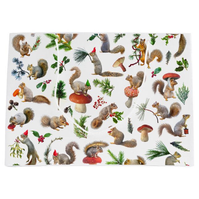 Eichhörnchen mit roter und grüner Geschenktasche Große Geschenktüte (Vorderseite)