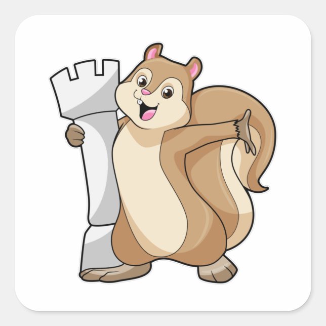 Eichhörnchen mit Schachstück King Quadratischer Aufkleber (Vorderseite)