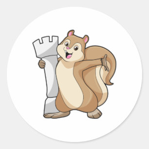 Eichhörnchen mit Schachstück King Runder Aufkleber