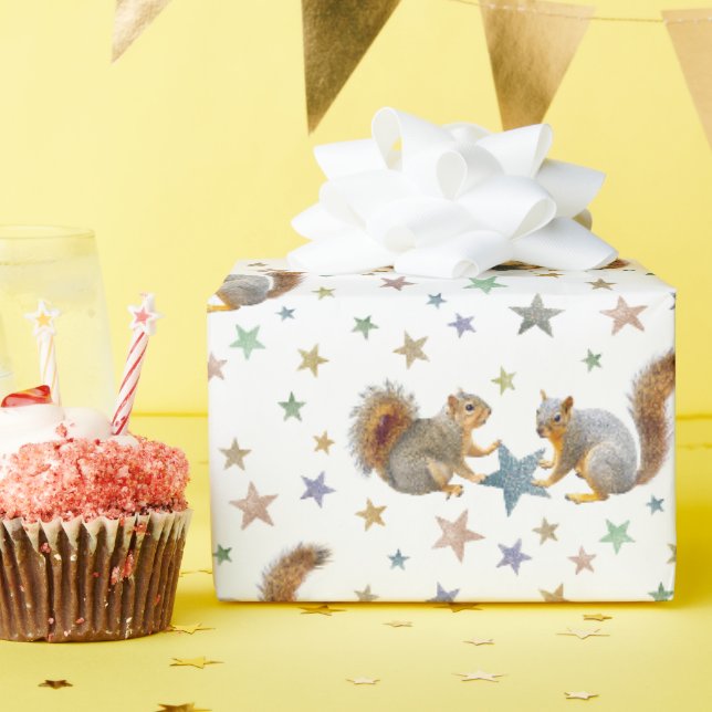 Eichhörnchen mit Sternen Geschenkpapier (Geburtstagsparty)