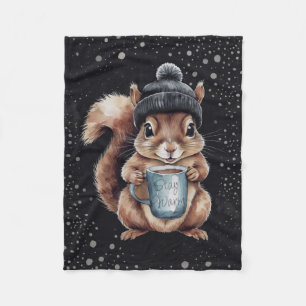 Eichhörnchen mit Tasse und Schnee „Stay Warm“ Fleecedecke