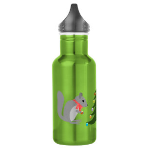 Eichhörnchen mit Weihnachtsbaum Edelstahlflasche