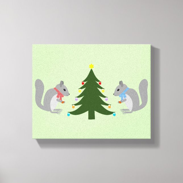 Eichhörnchen mit Weihnachtsbaum Leinwanddruck (Vorderseite)