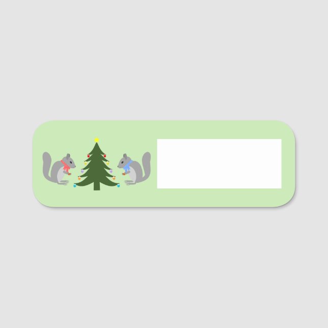 Eichhörnchen mit Weihnachtsbaum Namensschild (Vorderseite)