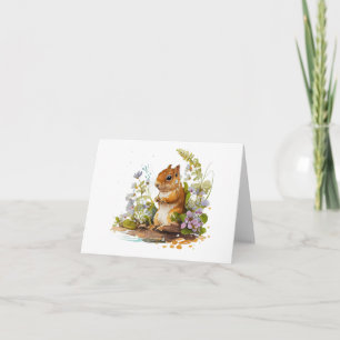 Eichhörnchen mit weißen und violetten Blumen BLANK Karte
