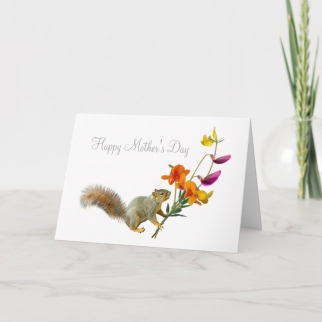 Eichhörnchen mit Wildblumen Muttertagskarte Karte (Vorderseite)