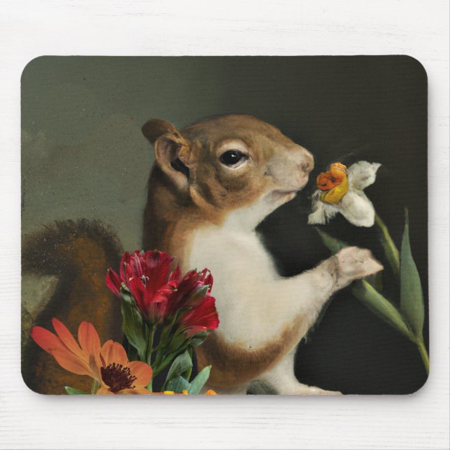 Eichhörnchen Niedlich Riechen der Blume Natur Tier Mousepad (Vorne)