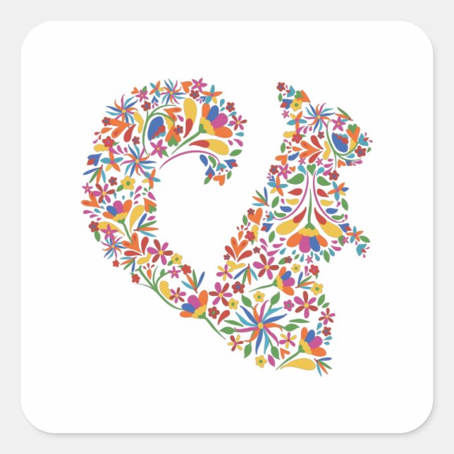 Eichhörnchen Otomi Blume Rodent Geschenk Quadratischer Aufkleber (Vorderseite)
