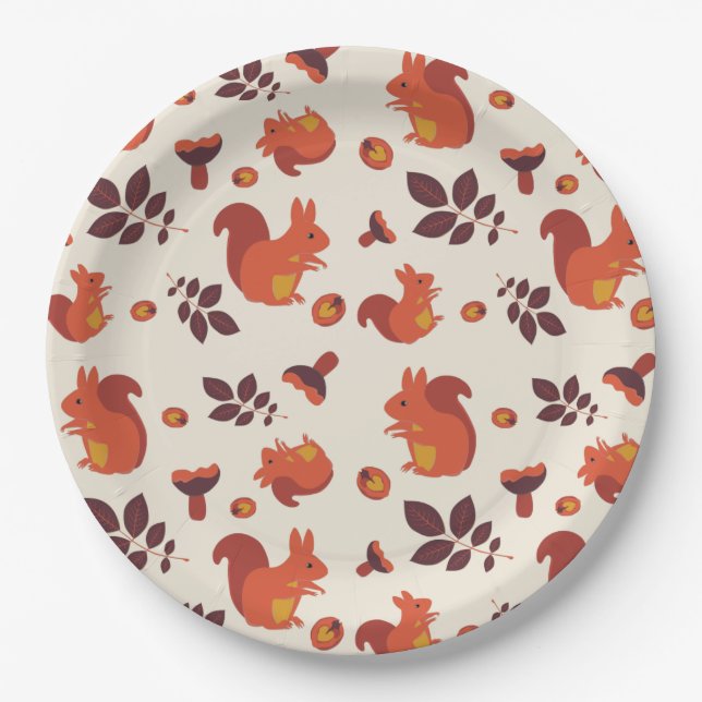 Eichhörnchen, Pilz, Blatt, Walnuss Pappteller (Vorderseite)