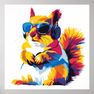 Eichhörnchen Portrait Glasses Aquarellmalerei Poster