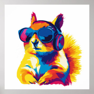 Eichhörnchen Portrait Glasses Aquarellmalerei Poster