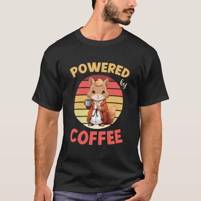 Eichhörnchen-Powered by Coffee Sprichwort Retro Vi T-Shirt (Vorderseite)