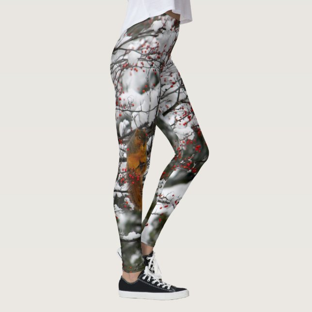 Eichhörnchen Red Berries Snow Tree Foto Leggings (Rechts)