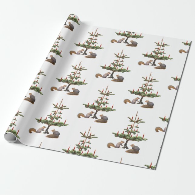 Eichhörnchen, Rote Kerzen, Baumwrapping Paper Geschenkpapier (Ungerollt)