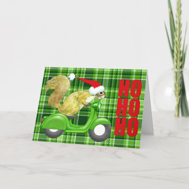 Eichhörnchen-Sankt-Roller-Weihnachtskarte Feiertagskarte (Vorderseite)