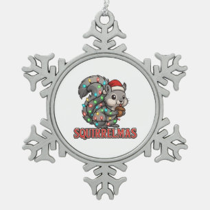 Eichhörnchen Santa Hut Weihnachtsbeleuchtung Fröhl Schneeflocken Zinn-Ornament
