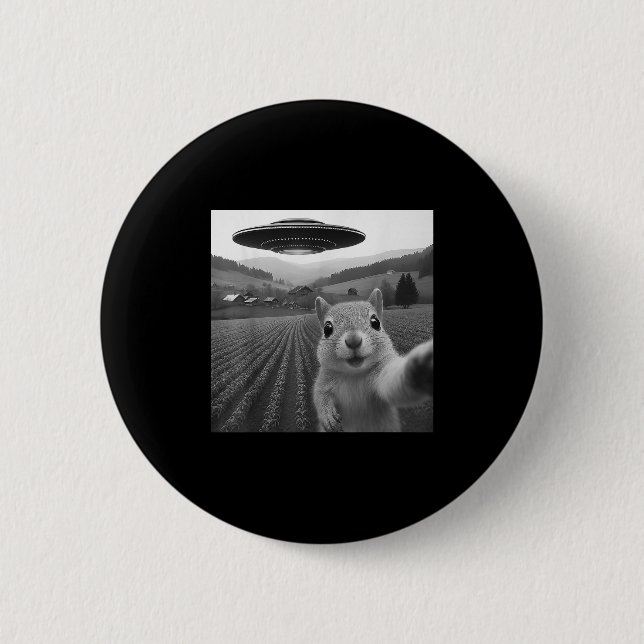 Eichhörnchen Selfie mit Alien Ufo Funny für Männer Button (Vorderseite)