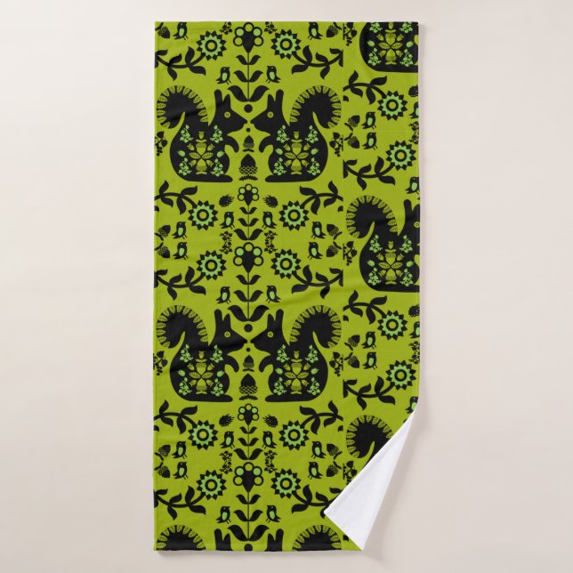 Eichhörnchen Skandinavische Volkskunst Badehandtuch (Badehandtuch)