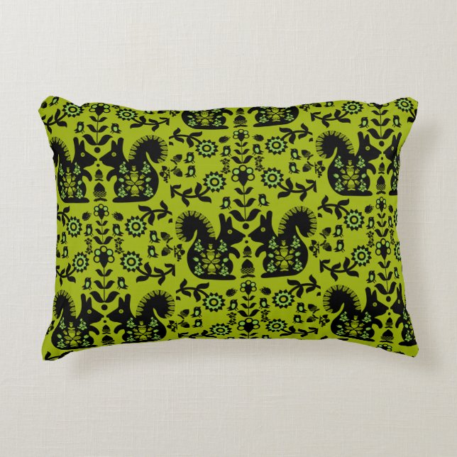 Eichhörnchen Skandinavische Volkskunst Dekokissen (Vorderseite)