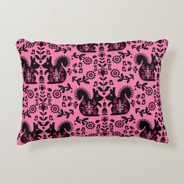 Eichhörnchen Skandinavische Volkskunst Dekokissen (Vorderseite)