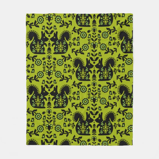 Eichhörnchen Skandinavische Volkskunst Fleecedecke (Vorderseite)