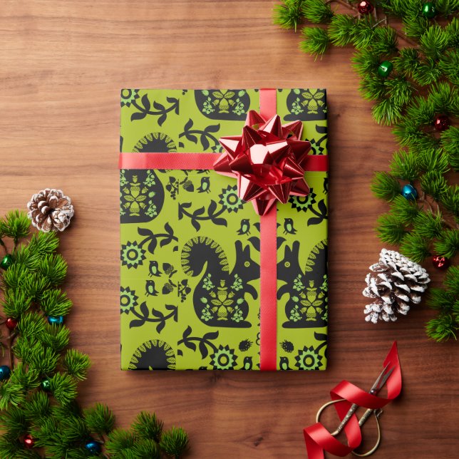Eichhörnchen Skandinavische Volkskunst Geschenkpapier (Feiertagsgeschenk)
