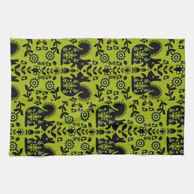 Eichhörnchen Skandinavische Volkskunst Geschirrtuch (Horizontal)