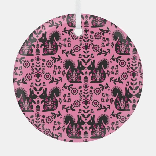 Eichhörnchen Skandinavische Volkskunst Ornament Aus Glas (Vorderseite)