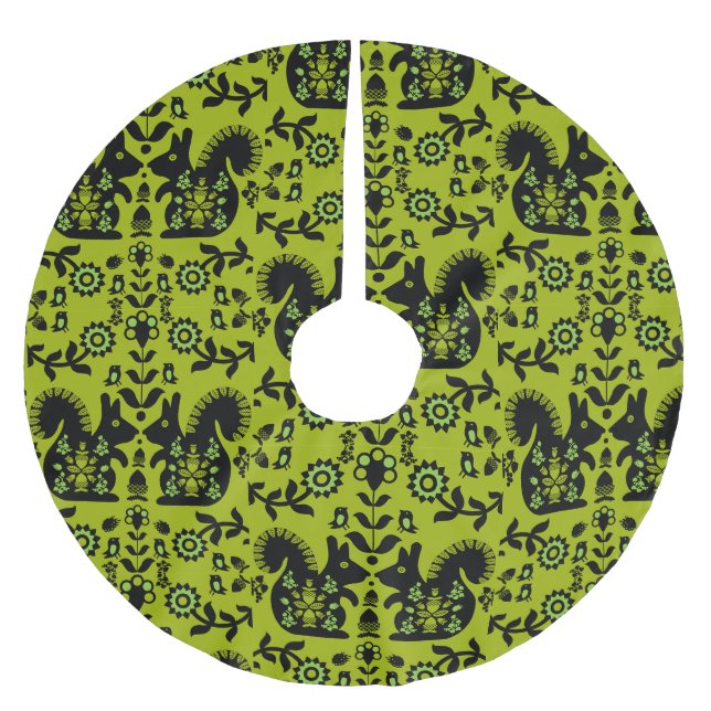 Eichhörnchen Skandinavische Volkskunst Polyester Weihnachtsbaumdecke (Vorderseite)